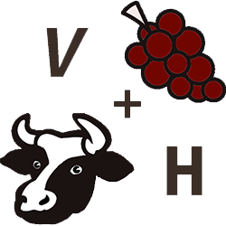 logo with cow head and grapes with V + H initials